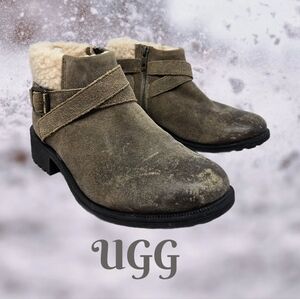 UGG Womens Winter Boots Sz 6.5 Benson Waterproof Wool Lining Distressed Leather
